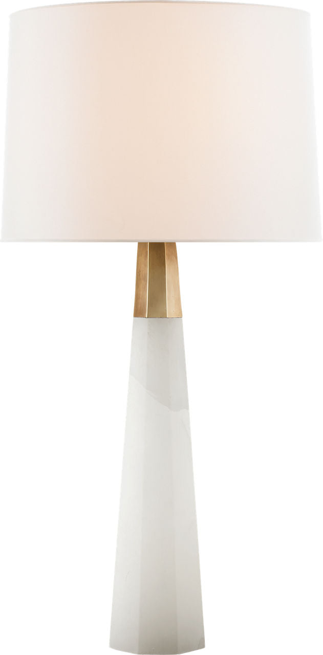 Olsen Table Lamp | Alabaster and Hand-Rubbed Antique Brass | Linen Shade