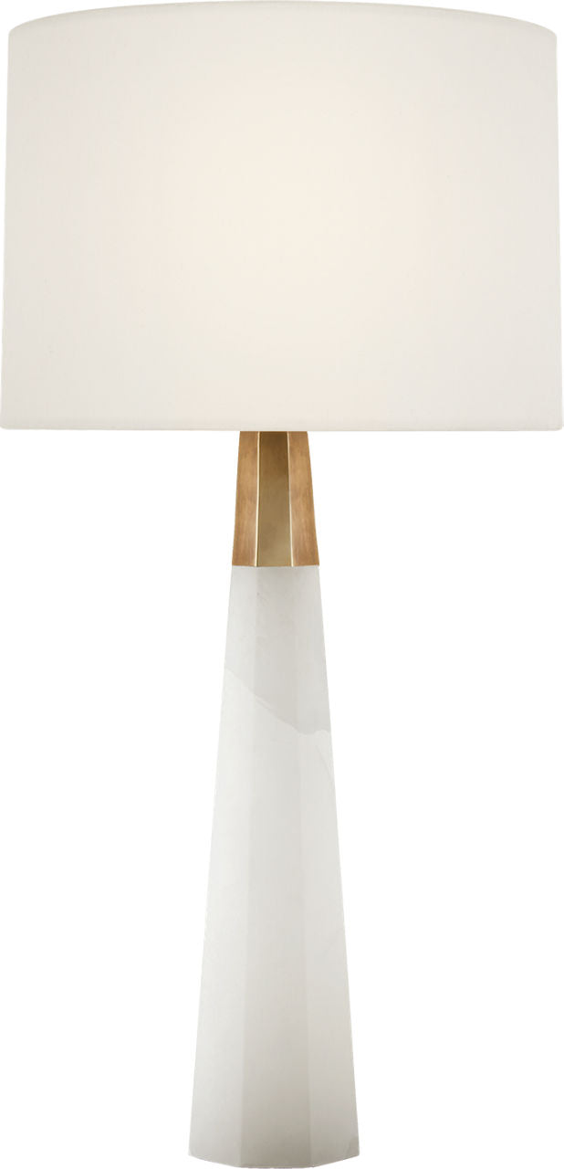 Olsen Table Lamp | Alabaster and Hand-Rubbed Antique Brass | Linen Shade