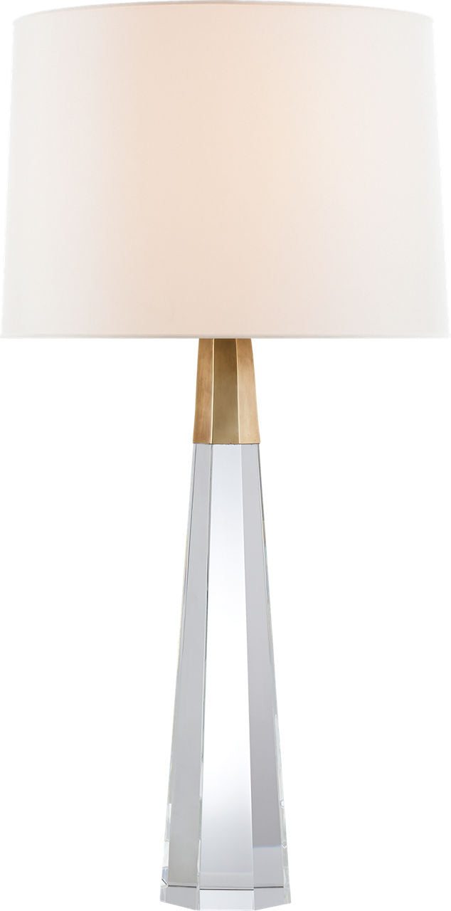 Olsen Table Lamp | Crystal and Hand-Rubbed Antique Brass | Linen Shade
