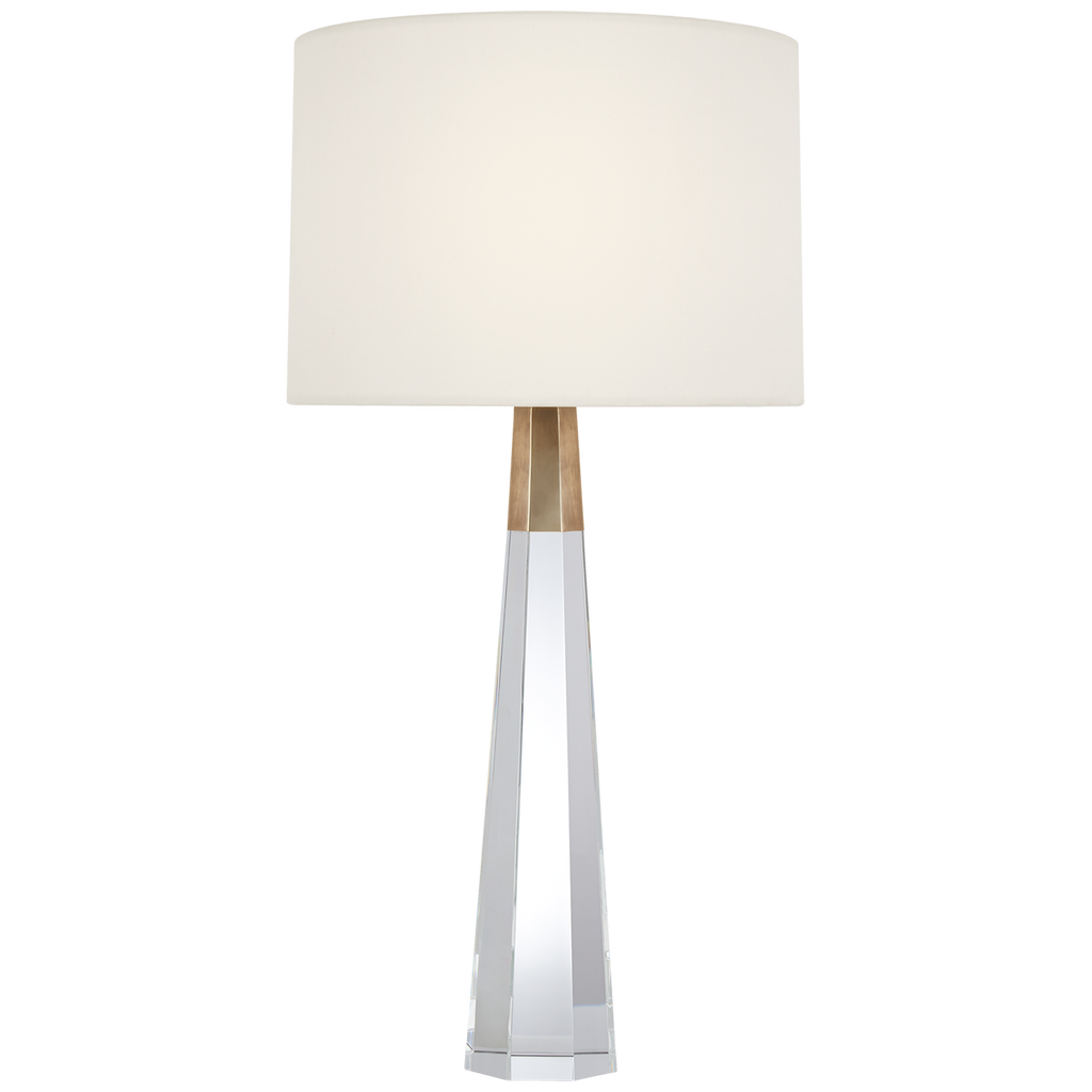 Olsen Cordless Table Lamp | Crystal and Hand-Rubbed Antique Brass | Linen Shade