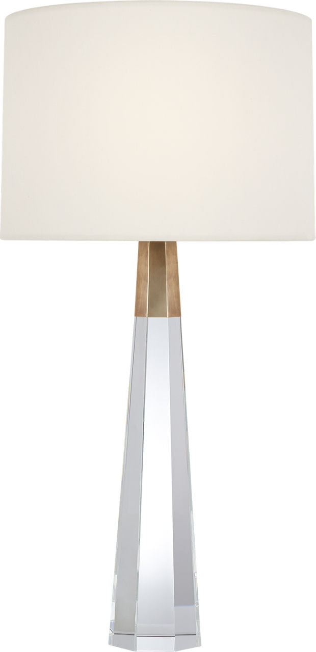 Olsen Cordless Table Lamp | Crystal and Hand-Rubbed Antique Brass | Linen Shade