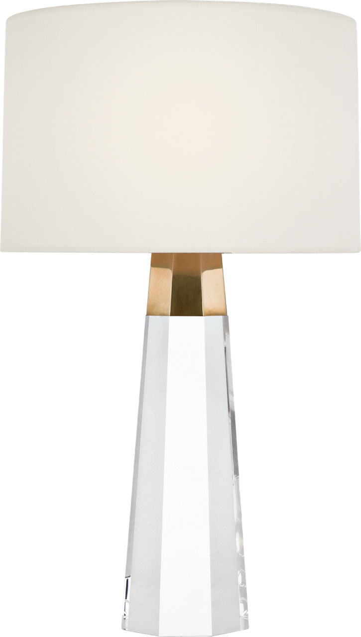 Olsen 15" Cordless Accent Lamp | Crystal and Hand-Rubbed Antique Brass | Linen Shade