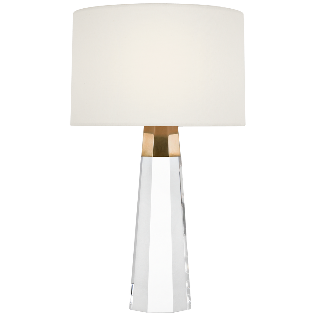 Olsen 15" Cordless Accent Lamp | Crystal and Hand-Rubbed Antique Brass | Linen Shade