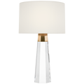 Olsen 15" Cordless Accent Lamp | Crystal and Hand-Rubbed Antique Brass | Linen Shade
