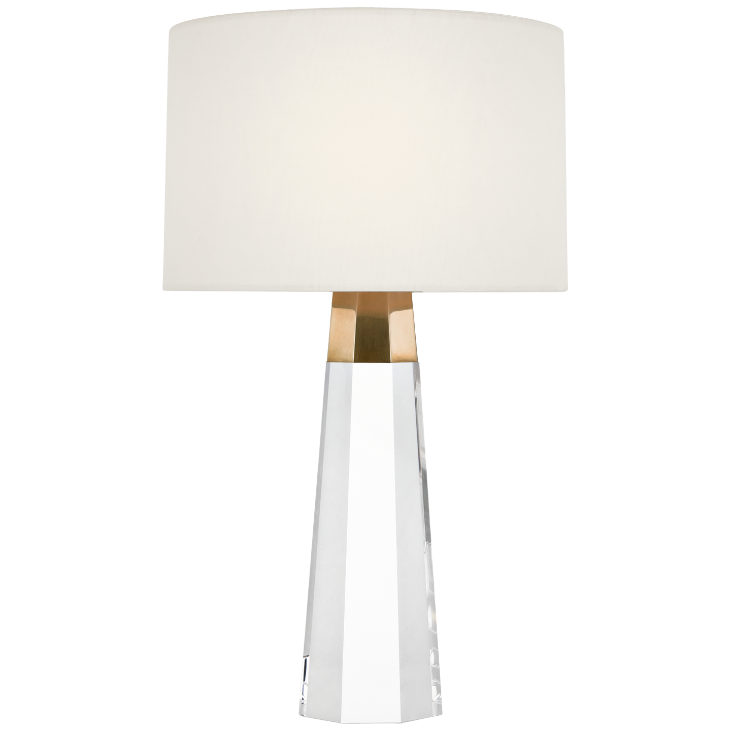 Olsen 15" Cordless Accent Lamp | Crystal and Hand-Rubbed Antique Brass | Linen Shade