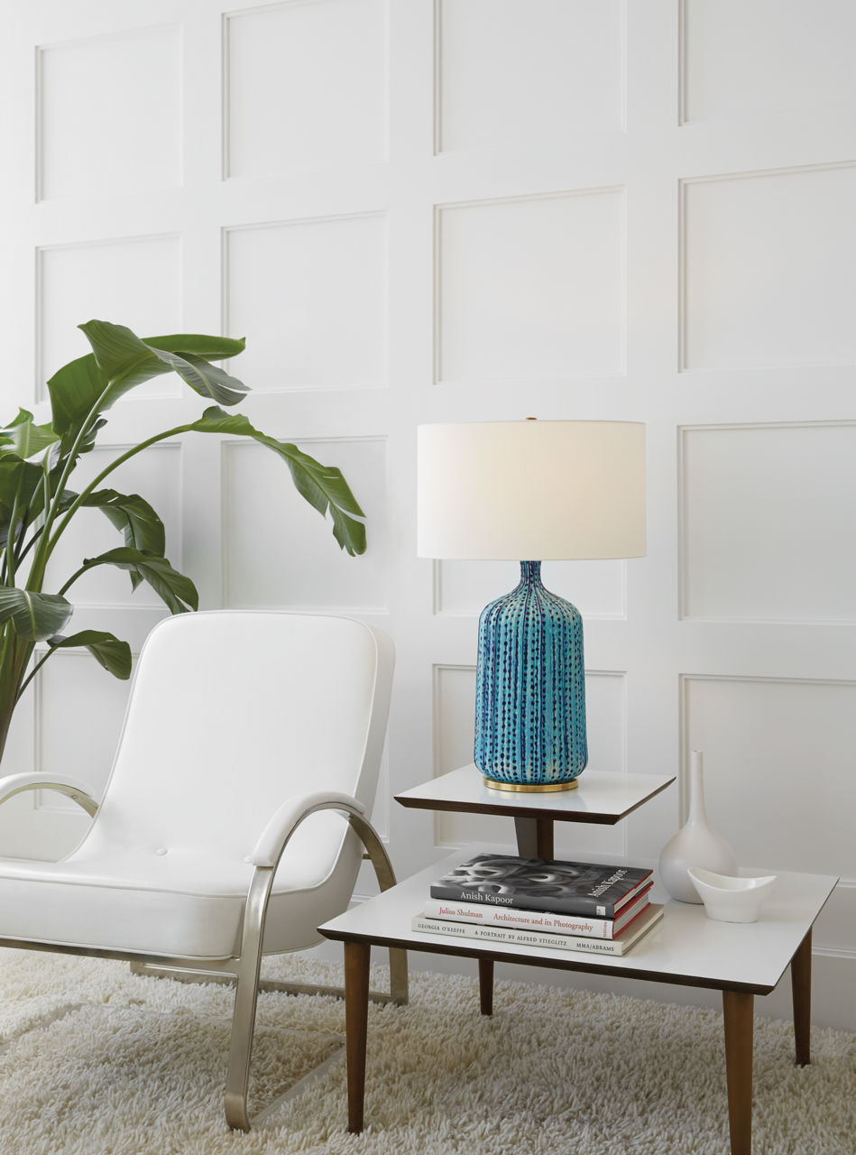 Culloden Table Lamp | Pebbled Aquamarine | Linen Shade