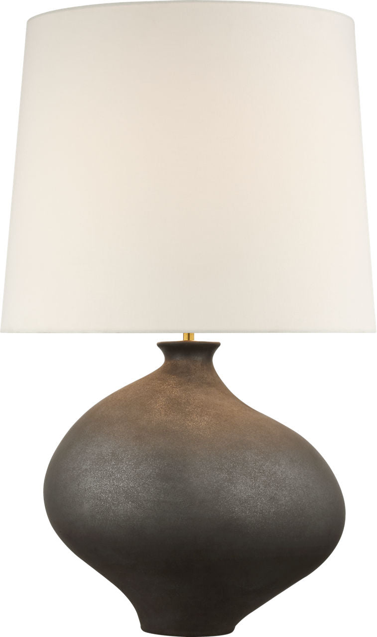 Celia Large Left Table Lamp | Stained Black Metallic | Linen Shade