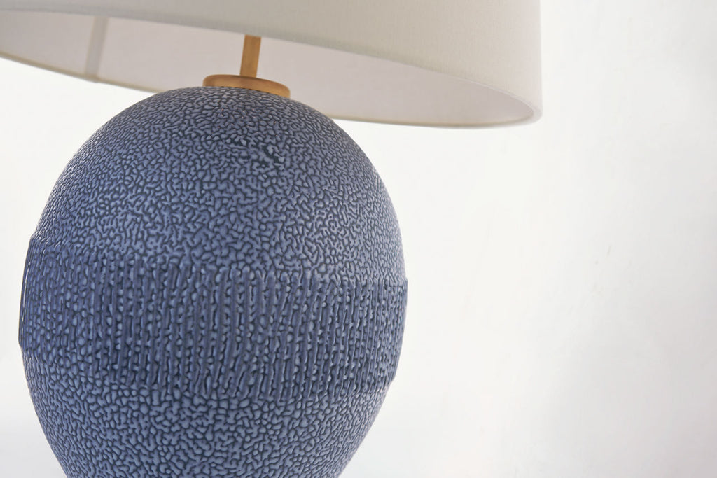 Toulon Table Lamp | Beaded Blue | Linen Shade