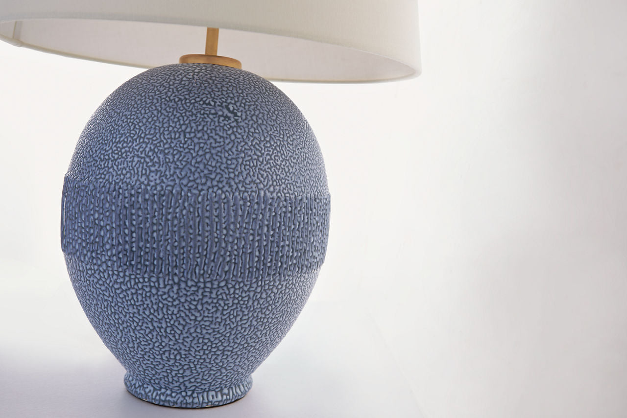 Toulon Table Lamp | Beaded Blue | Linen Shade