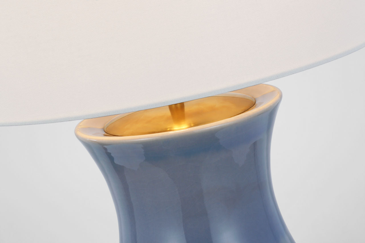 Marella Medium Table Lamp | Polar Blue Crackle | Linen Shade