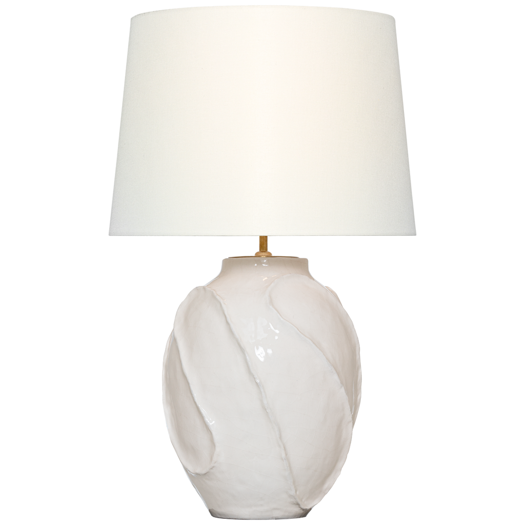 Idalia 28" Sculpted Table Lamp | Glossy White Crackle | Linen Shade