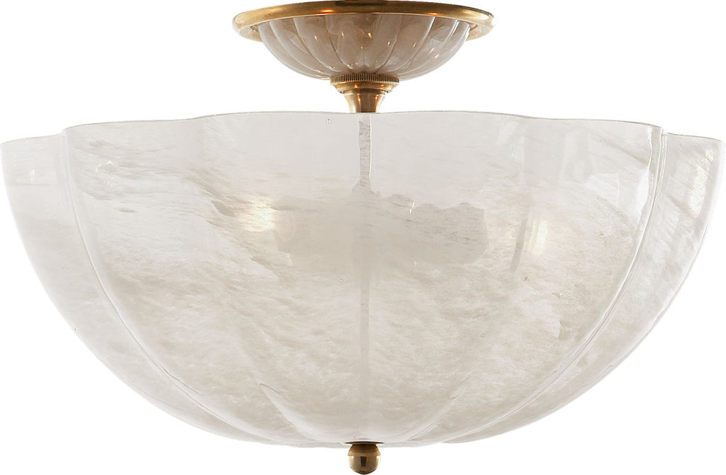 Rosehill Semi-Flush | Hand-Rubbed Antique Brass | White Strie Glass