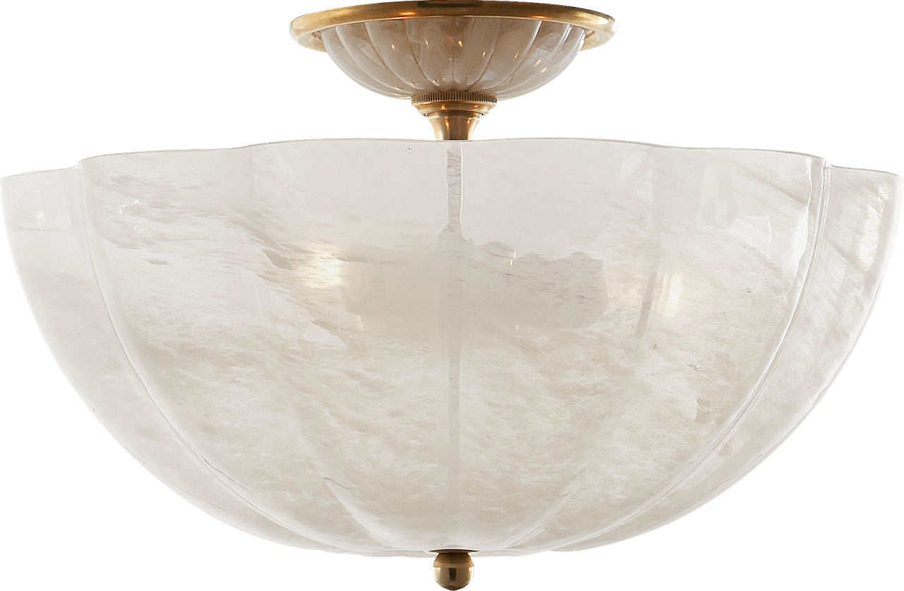 Rosehill Semi-Flush | Hand-Rubbed Antique Brass | White Strie Glass