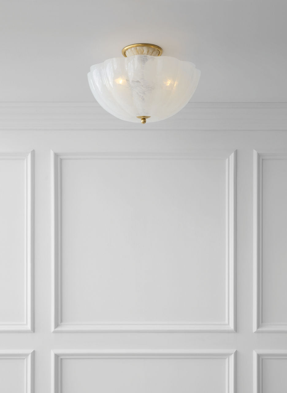 Rosehill Semi-Flush | Hand-Rubbed Antique Brass | White Strie Glass