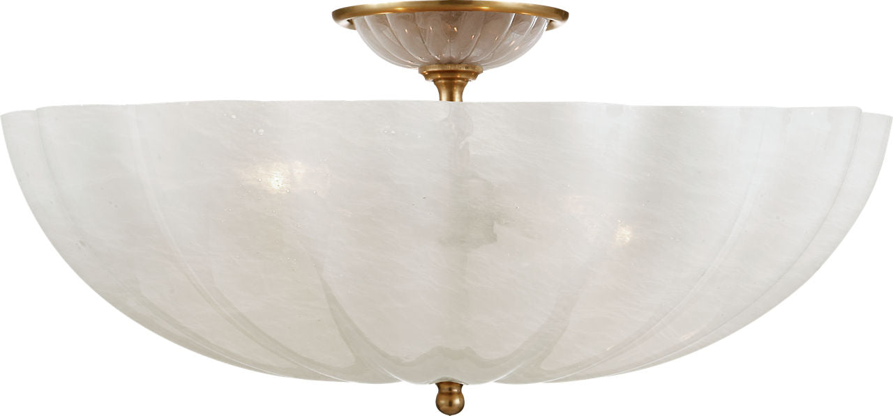 Rosehill Large Semi-Flush Mount | Hand-Rubbed Antique Brass | White Strie Glass