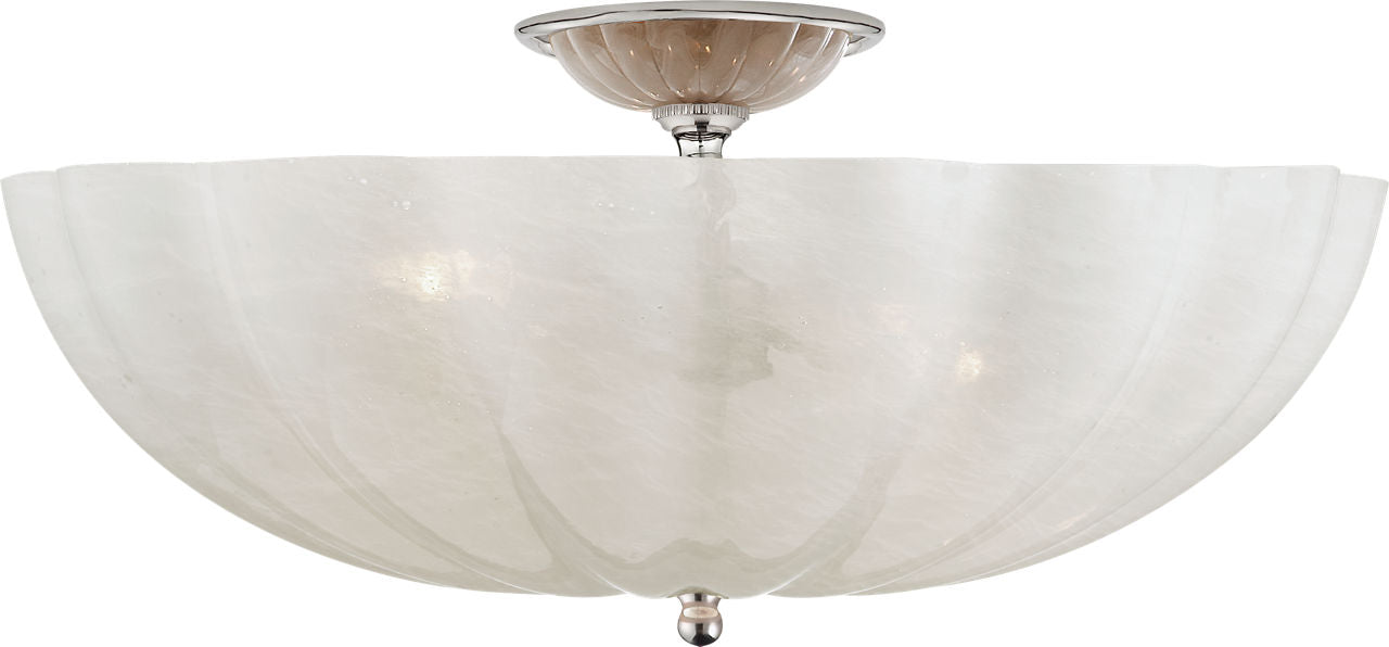 Rosehill Large Semi-Flush Mount | Polished Nickel | White Strie Glass
