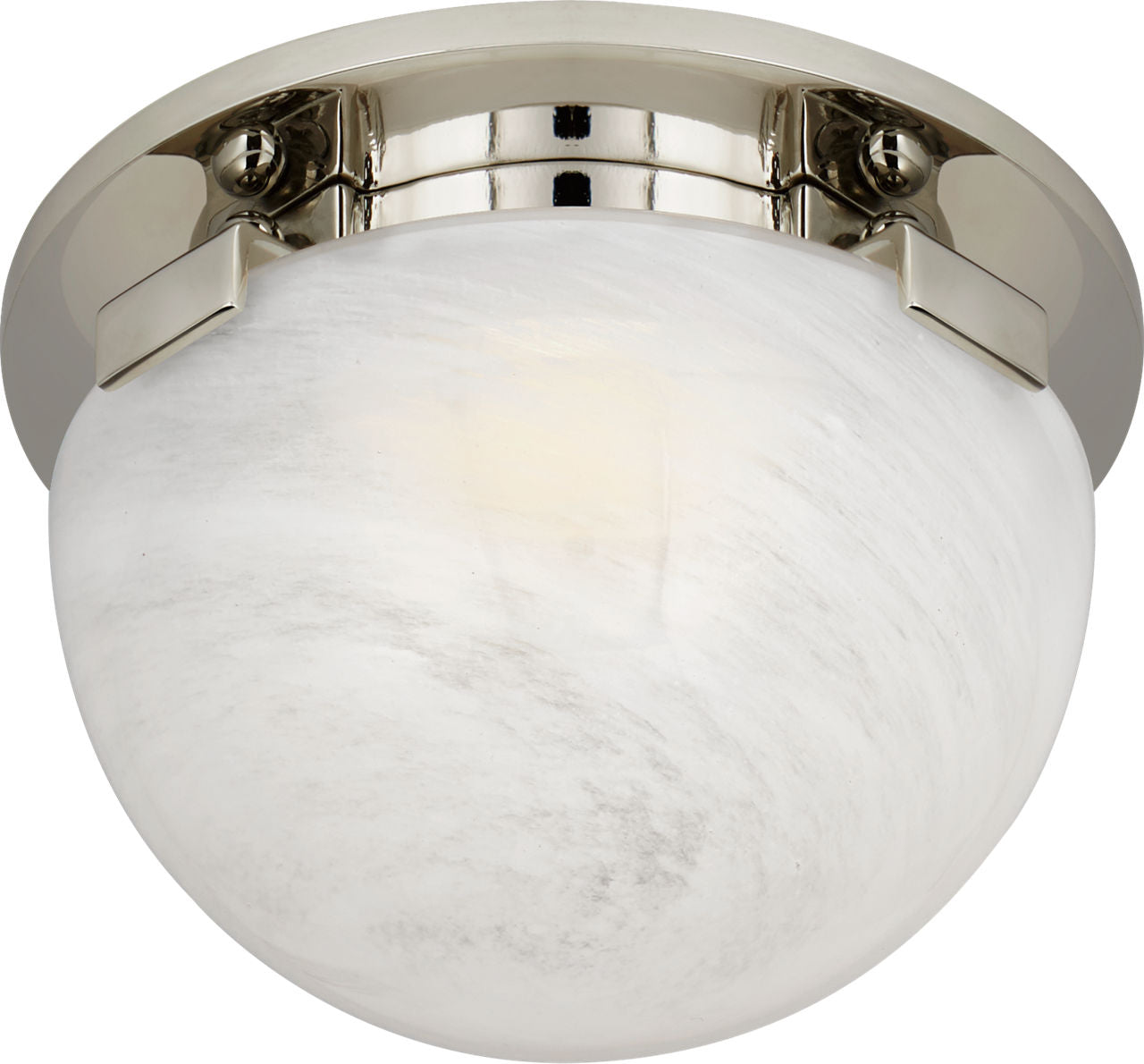 Serein 5.5" Solitaire Flush Mount | Polished Nickel | White Strie Glass