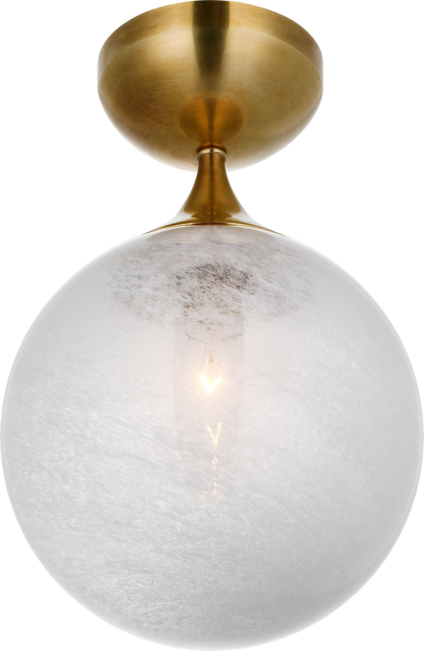 Cristol Small Single Flush Mount | Hand-Rubbed Antique Brass | White Glass