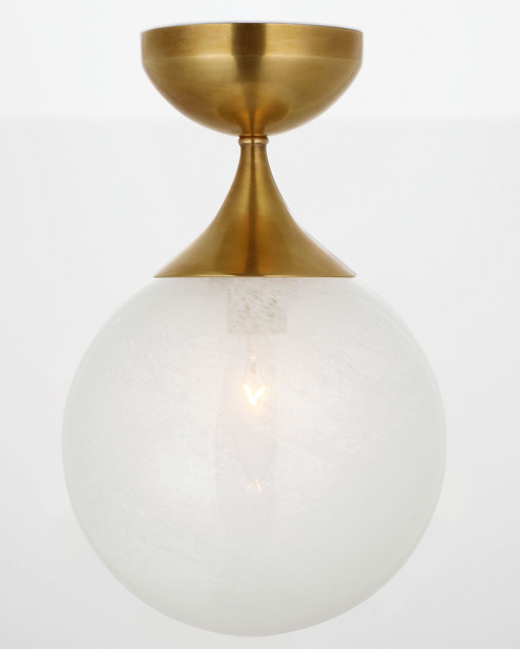 Cristol Small Single Flush Mount | Hand-Rubbed Antique Brass | White Glass