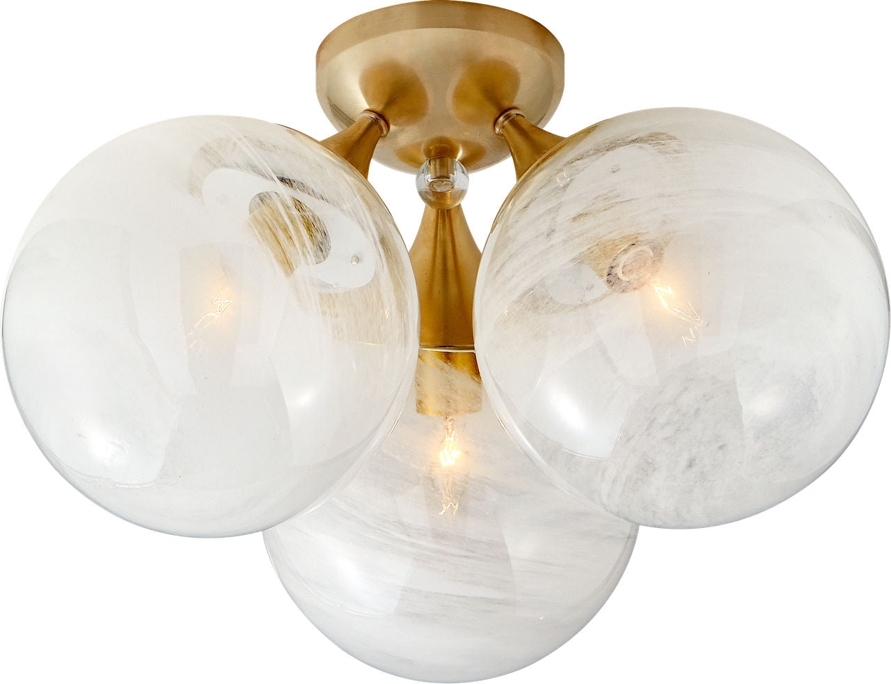 Cristol Large Triple Flush Mount | Hand-Rubbed Antique Brass | White Strie Glass
