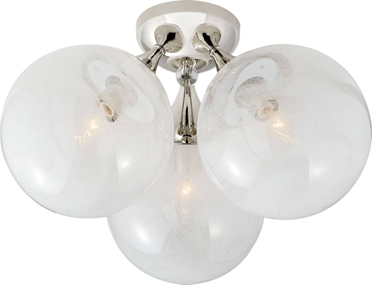 Cristol Large Triple Flush Mount | Polished Nickel | White Strie Glass