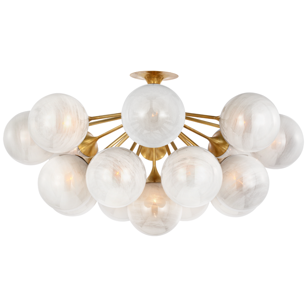 Cristol 43" Flush Mount | Hand-Rubbed Antique Brass | White Strie Glass