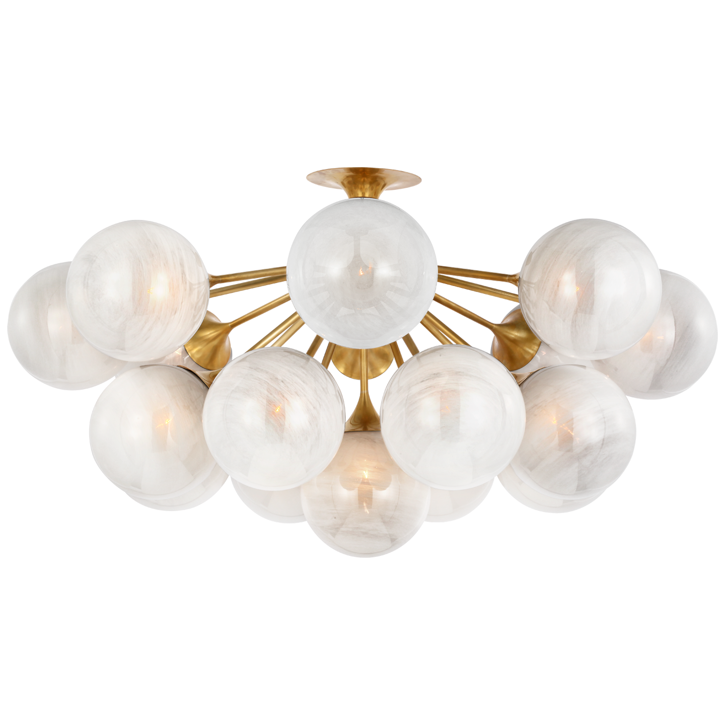 Cristol 43" Flush Mount | Hand-Rubbed Antique Brass | White Strie Glass