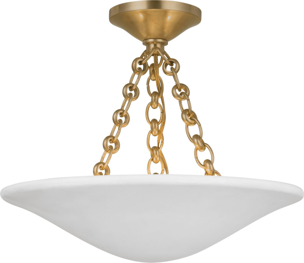 Mollino 16" Semi Flush Mount | Hand-Rubbed Antique Brass | Plaster White Shade