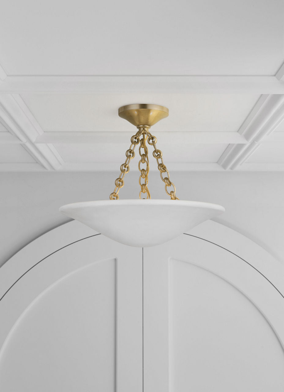 Mollino 16" Semi Flush Mount | Hand-Rubbed Antique Brass | Plaster White Shade