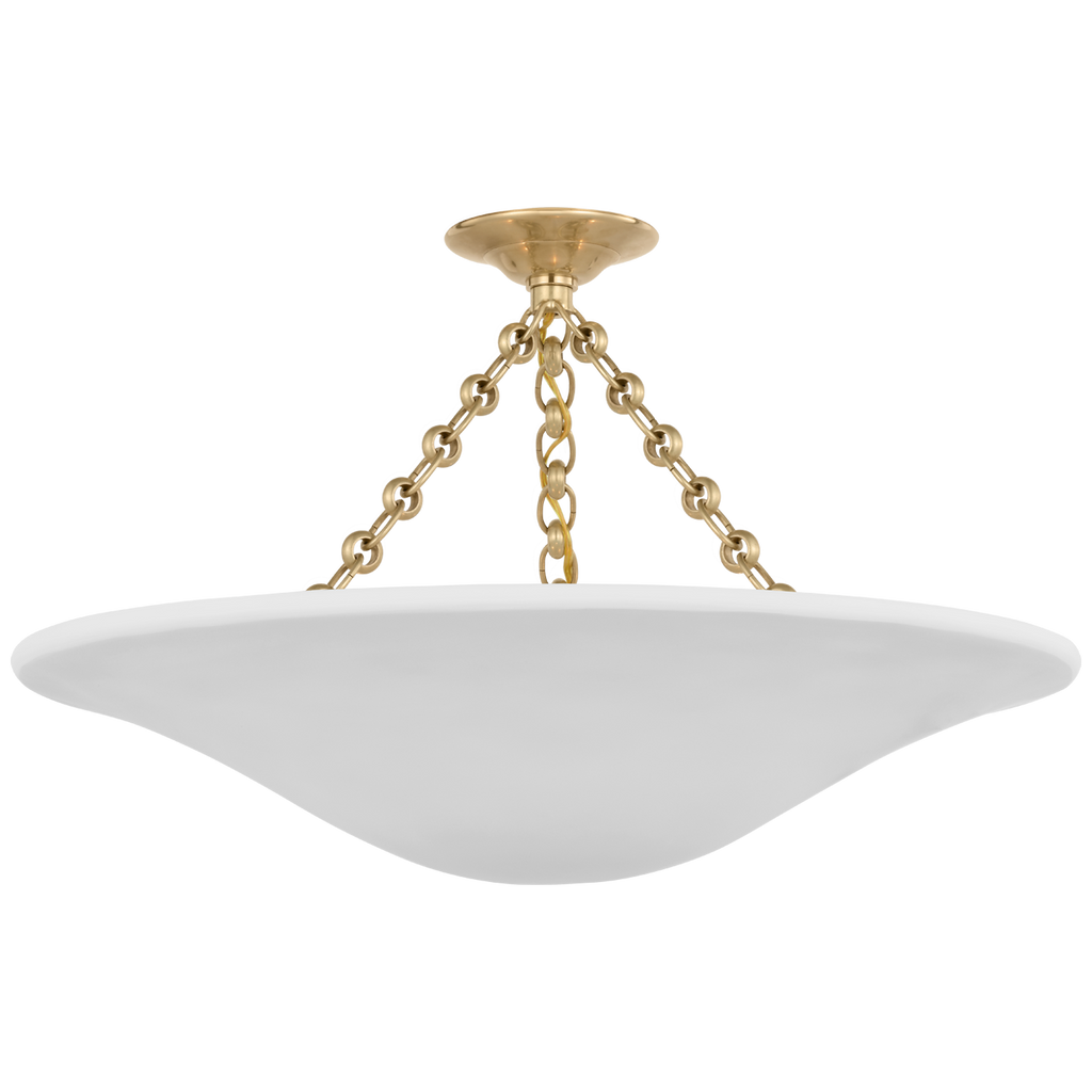 Mollino 24" Semi-Flush Mount | Hand-Rubbed Antique Brass | Plaster White Shade