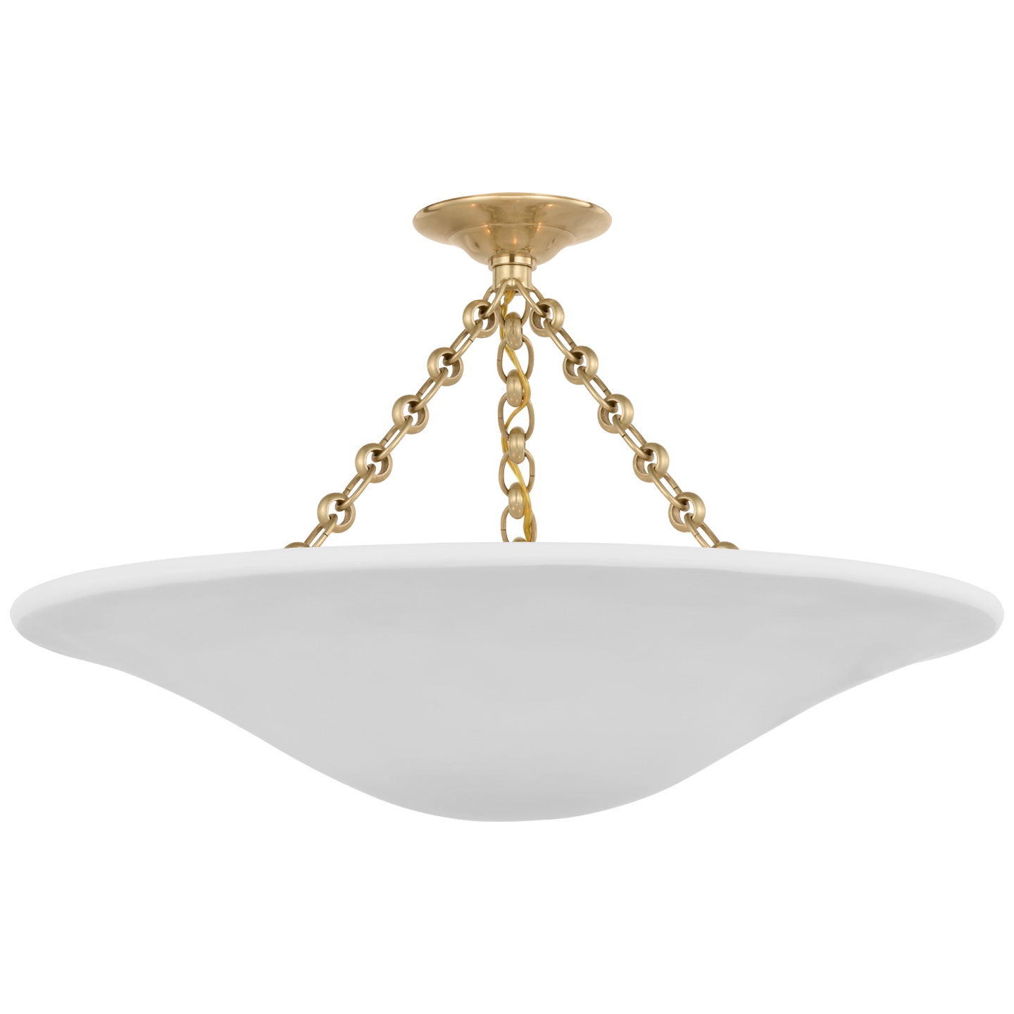 Mollino 24" Semi-Flush Mount | Hand-Rubbed Antique Brass | Plaster White Shade