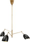 Sommerard Medium Triple-Arm Chandelier | Hand-Rubbed Antique Brass | Black Shades