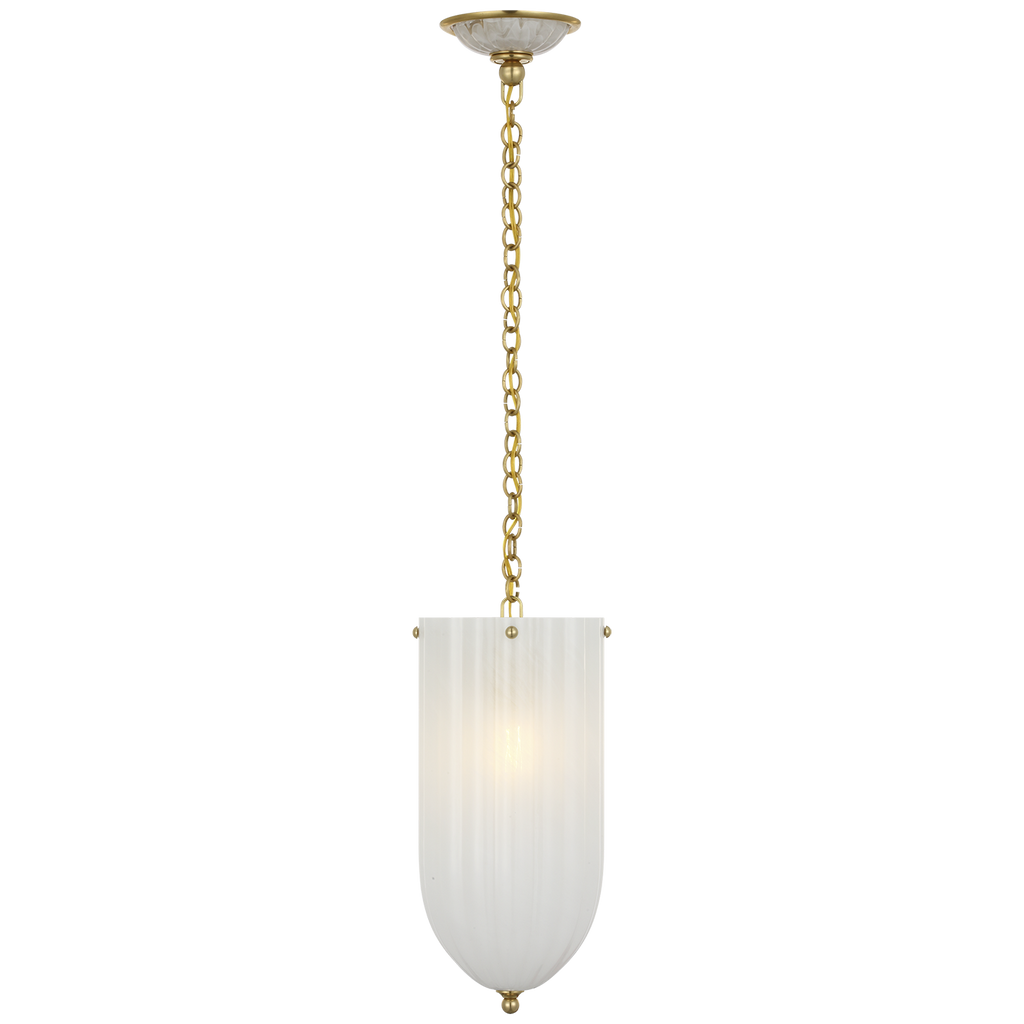 Rosehill 8" Pendant | Hand-Rubbed Antique Brass | White Strie Glass