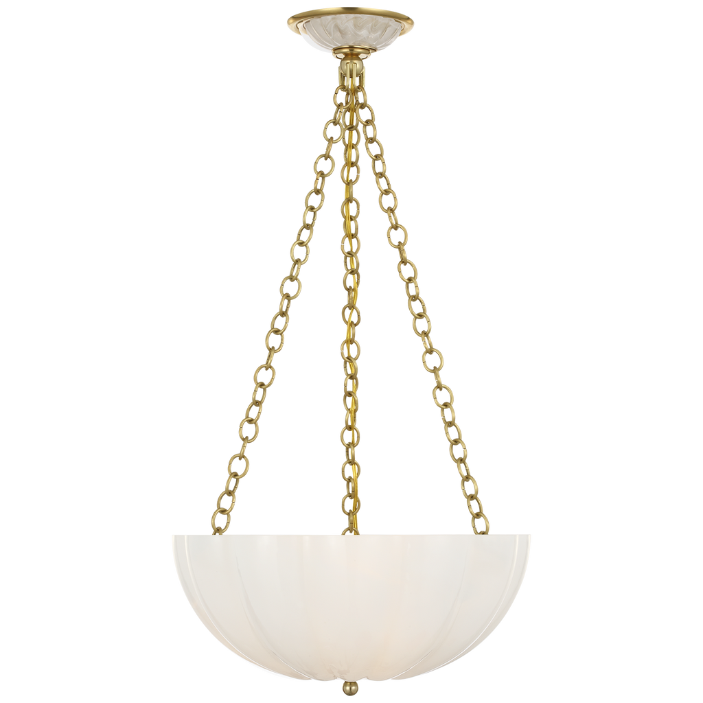 Rosehill 16" Bowl Chandelier | Hand-Rubbed Antique Brass | White Strie Glass