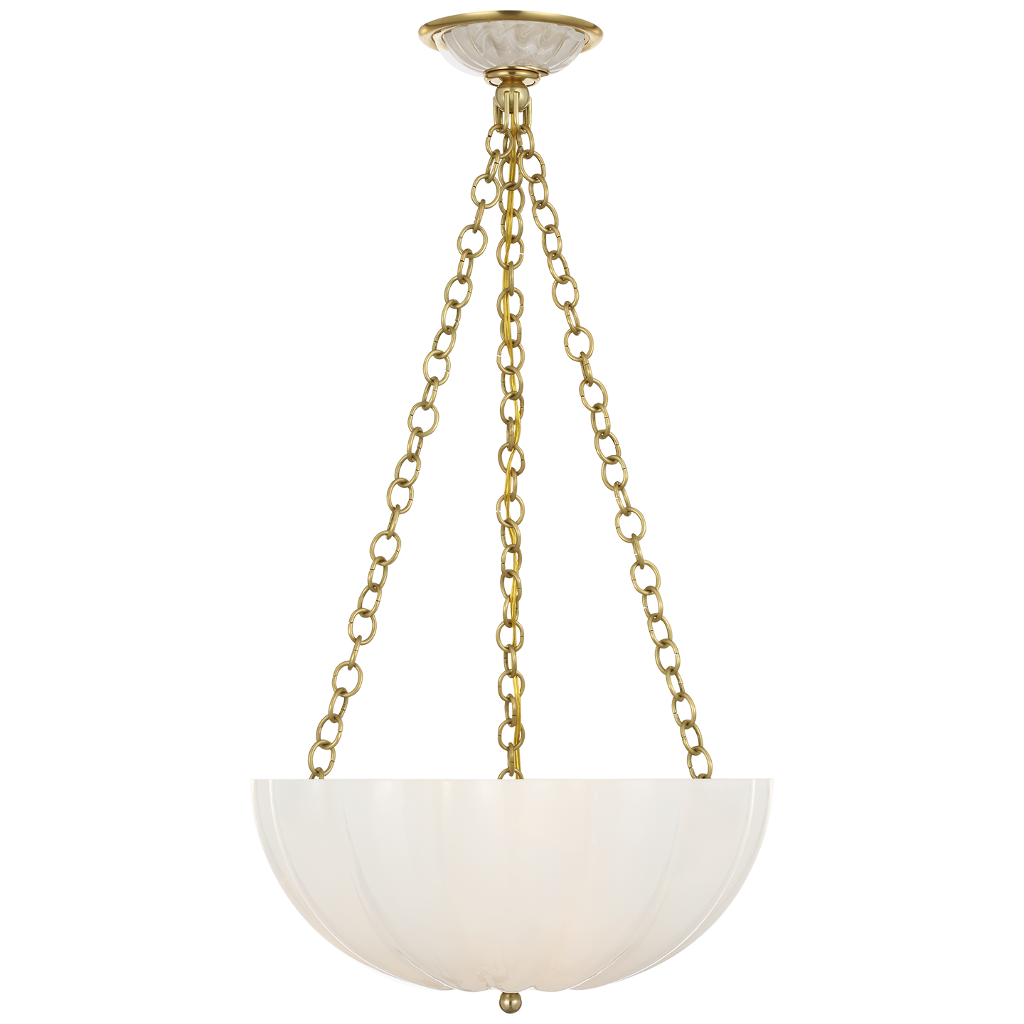 Rosehill 16" Bowl Chandelier | Hand-Rubbed Antique Brass | White Strie Glass