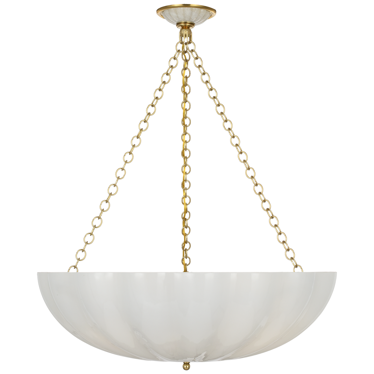 Rosehill 28" Bowl Chandelier | Hand-Rubbed Antique Brass | White Strie Glass