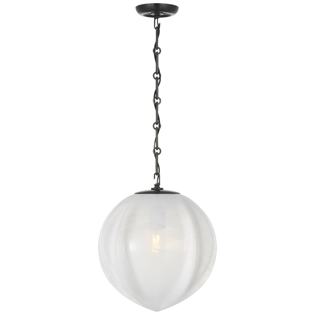 Rae 13" Pendant | Bronze | White Strie Glass