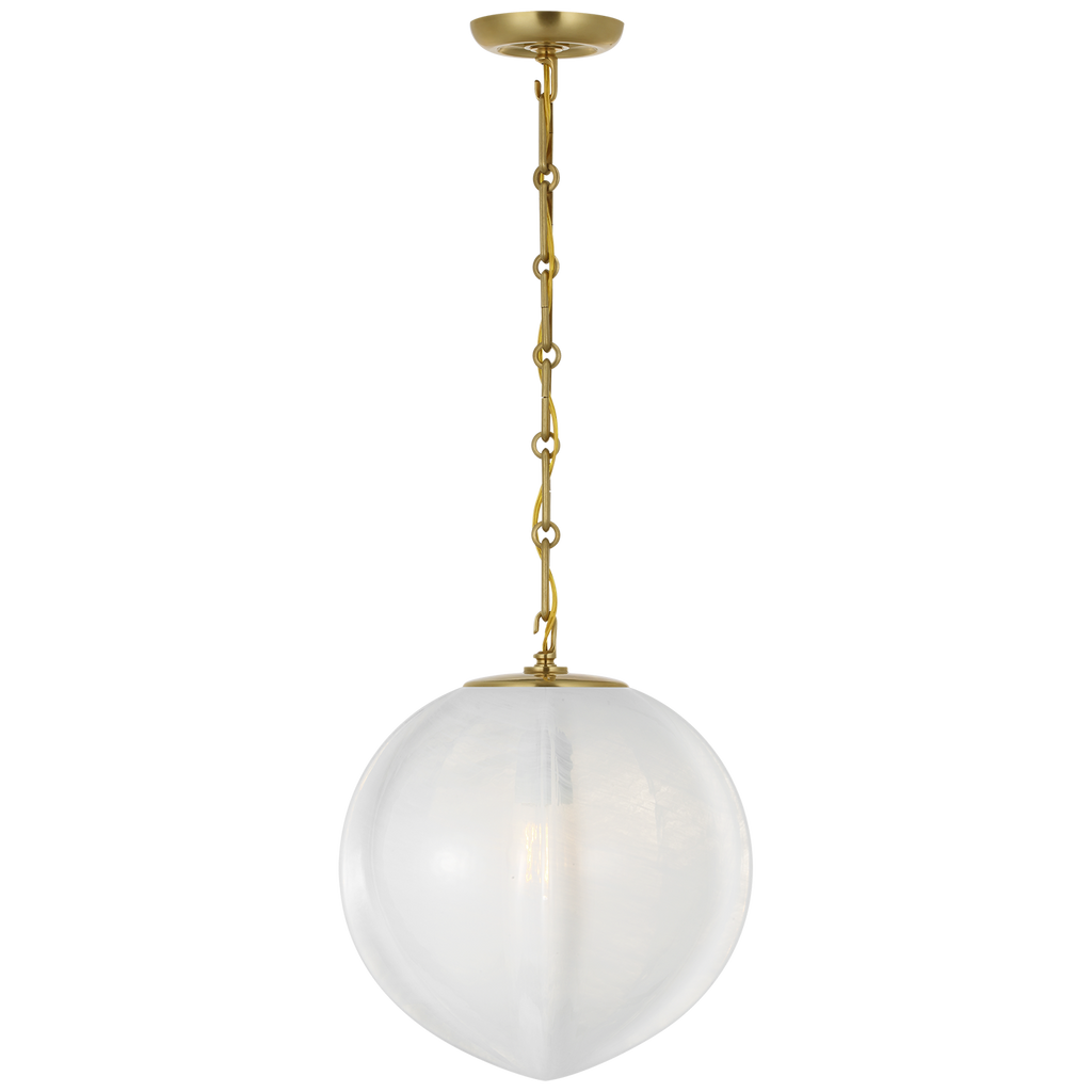 Rae 13" Pendant | Hand-Rubbed Antique Brass | White Strie Glass