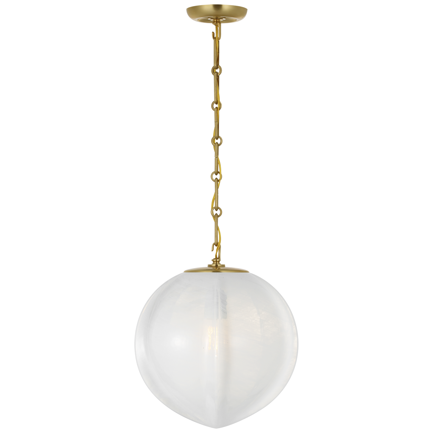 Rae 13" Pendant | Hand-Rubbed Antique Brass | White Strie Glass