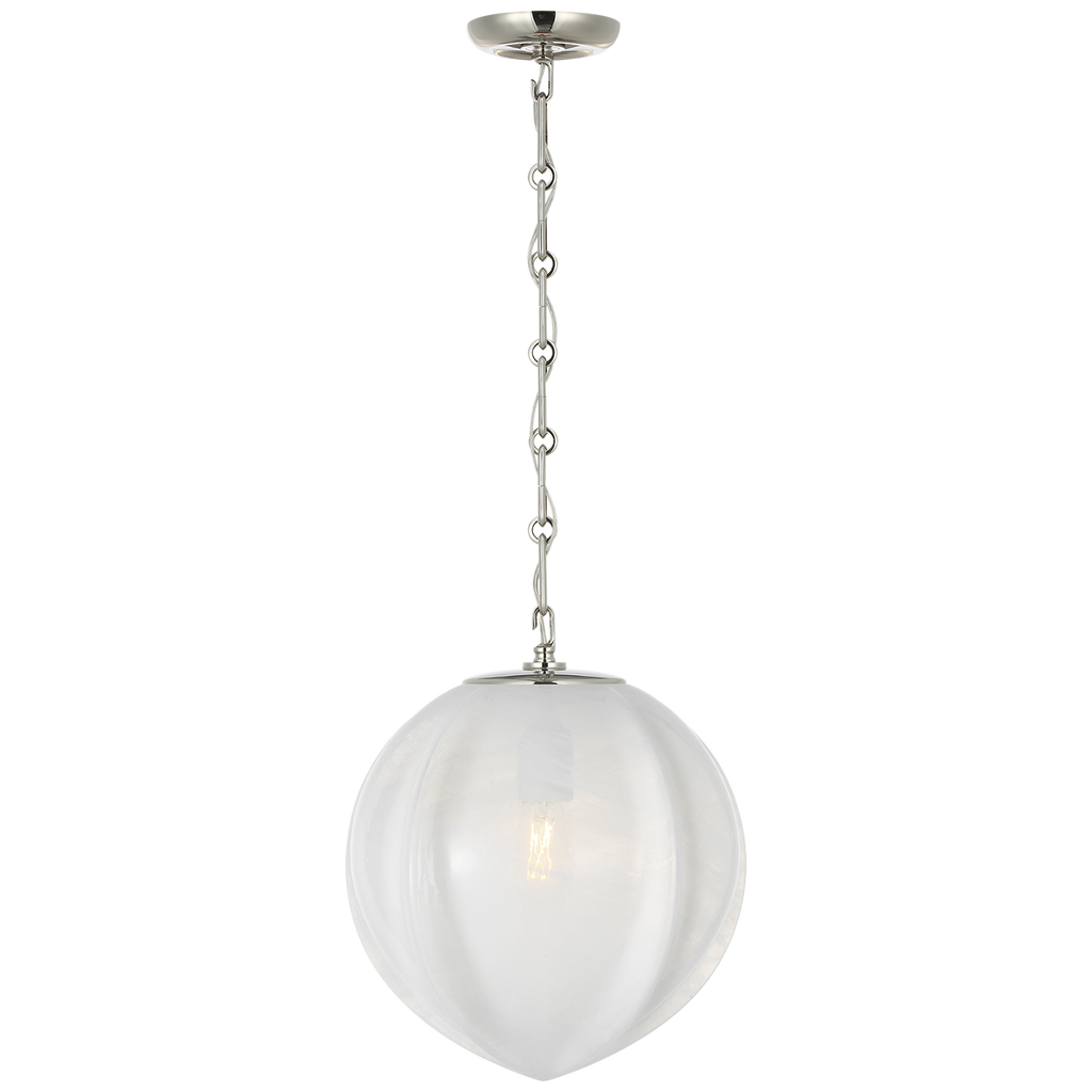 Rae 13" Pendant | Polished Nickel | White Strie Glass