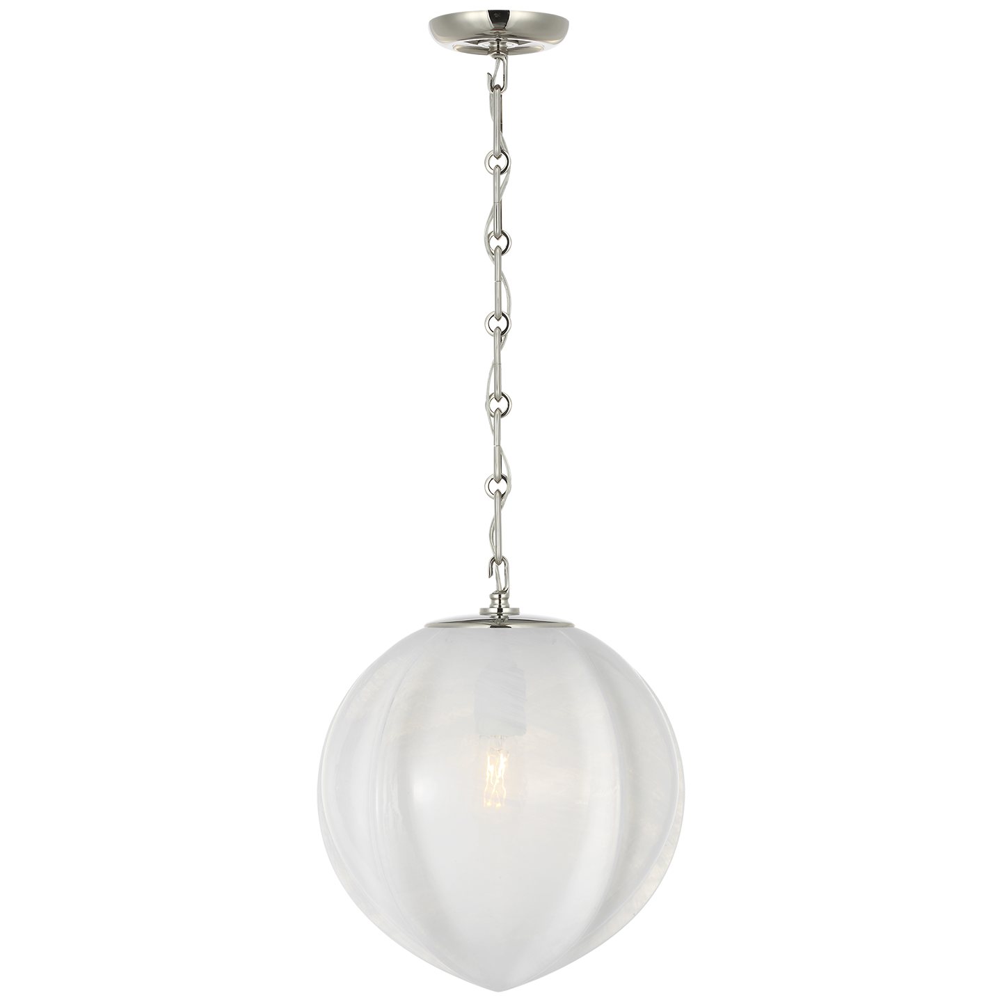 Rae 13" Pendant | Polished Nickel | White Strie Glass