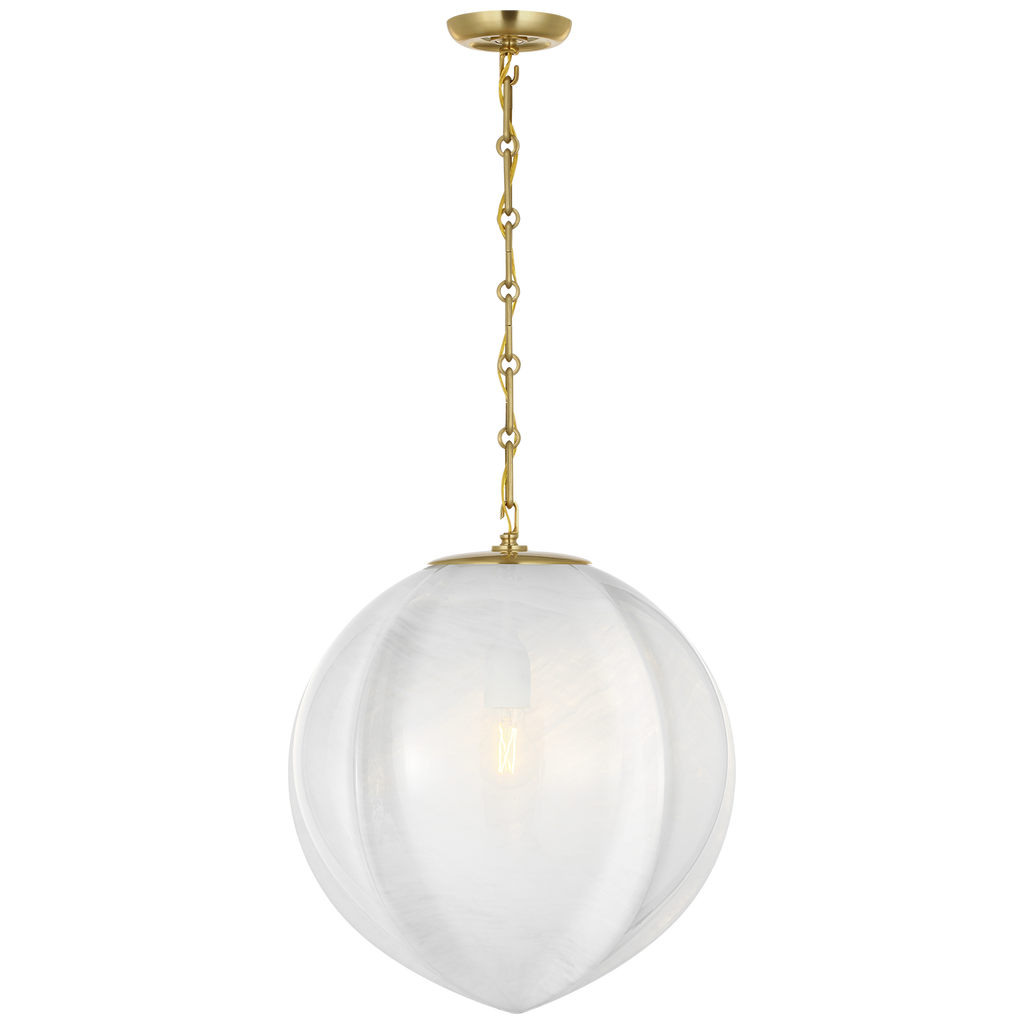 Rae 17" Pendant | Hand-Rubbed Antique Brass | White Strie Glass