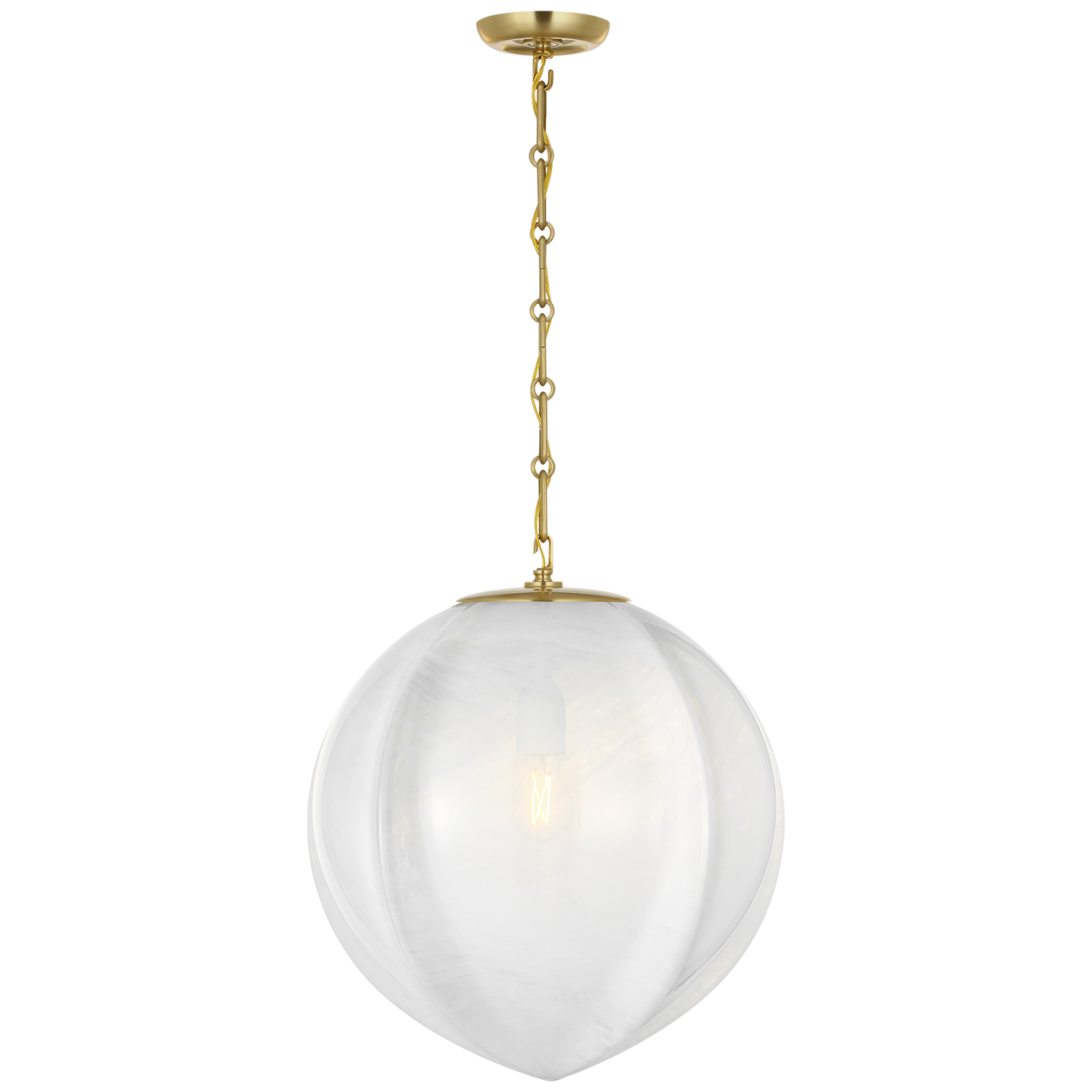 Rae 17" Pendant | Hand-Rubbed Antique Brass | White Strie Glass