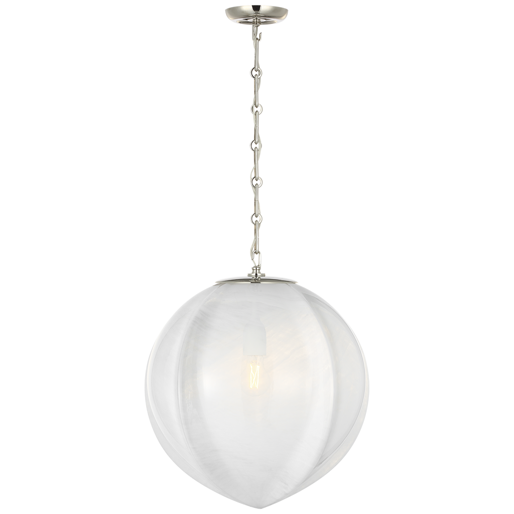 Rae 17" Pendant | Polished Nickel | White Strie Glass