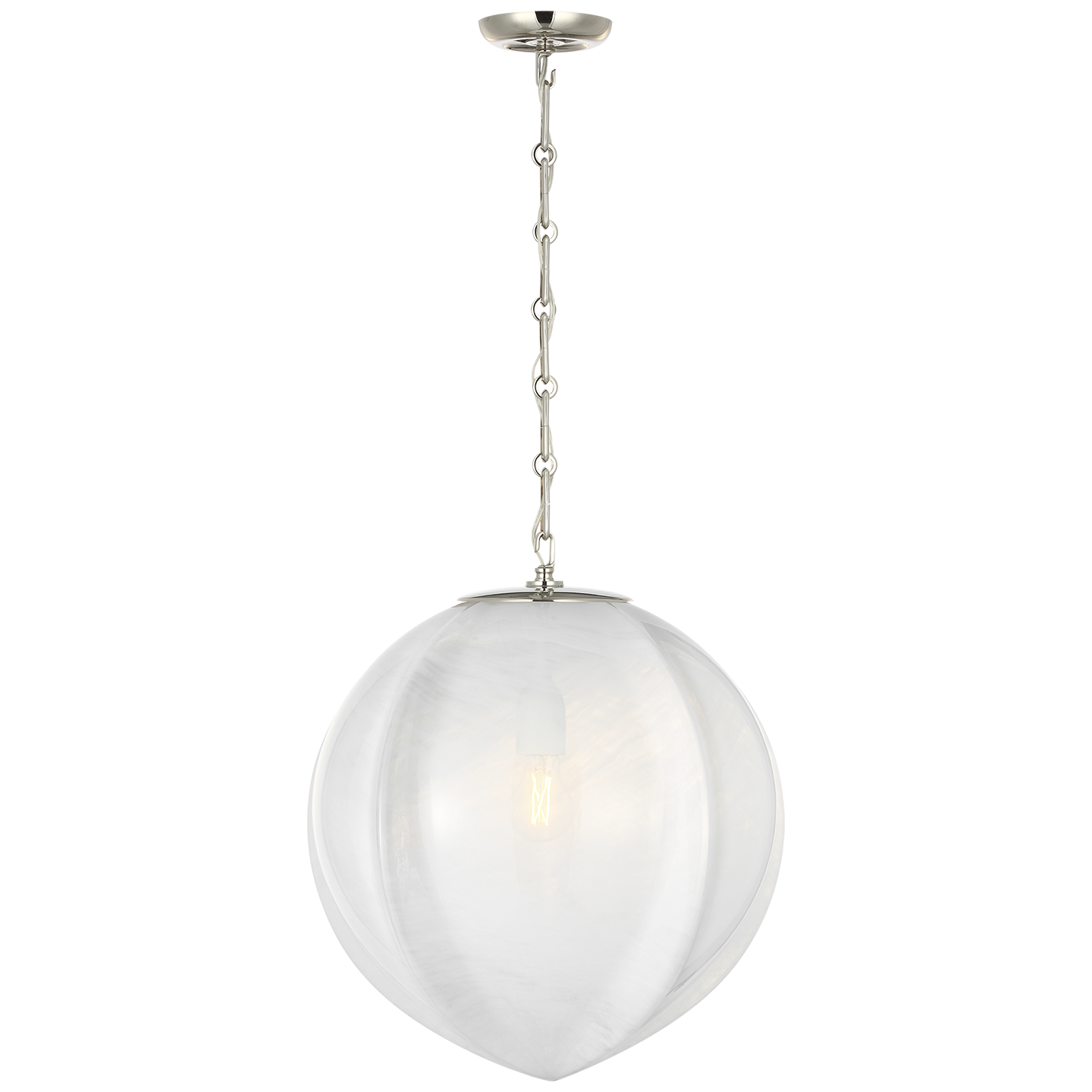 Rae 17" Pendant | Polished Nickel | White Strie Glass