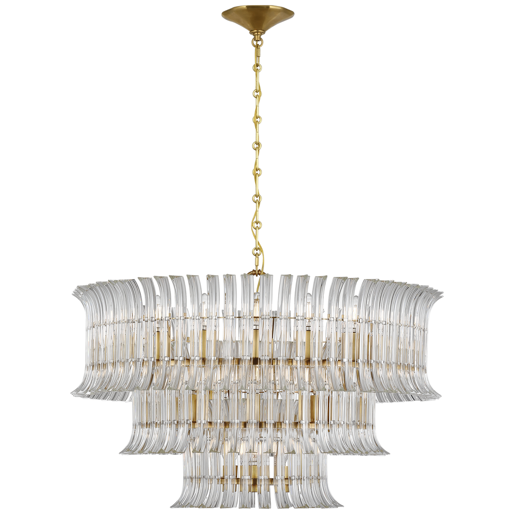 Rhine 34" Three Tier Chandelier | Hand-Rubbed Antique Brass | Crystal