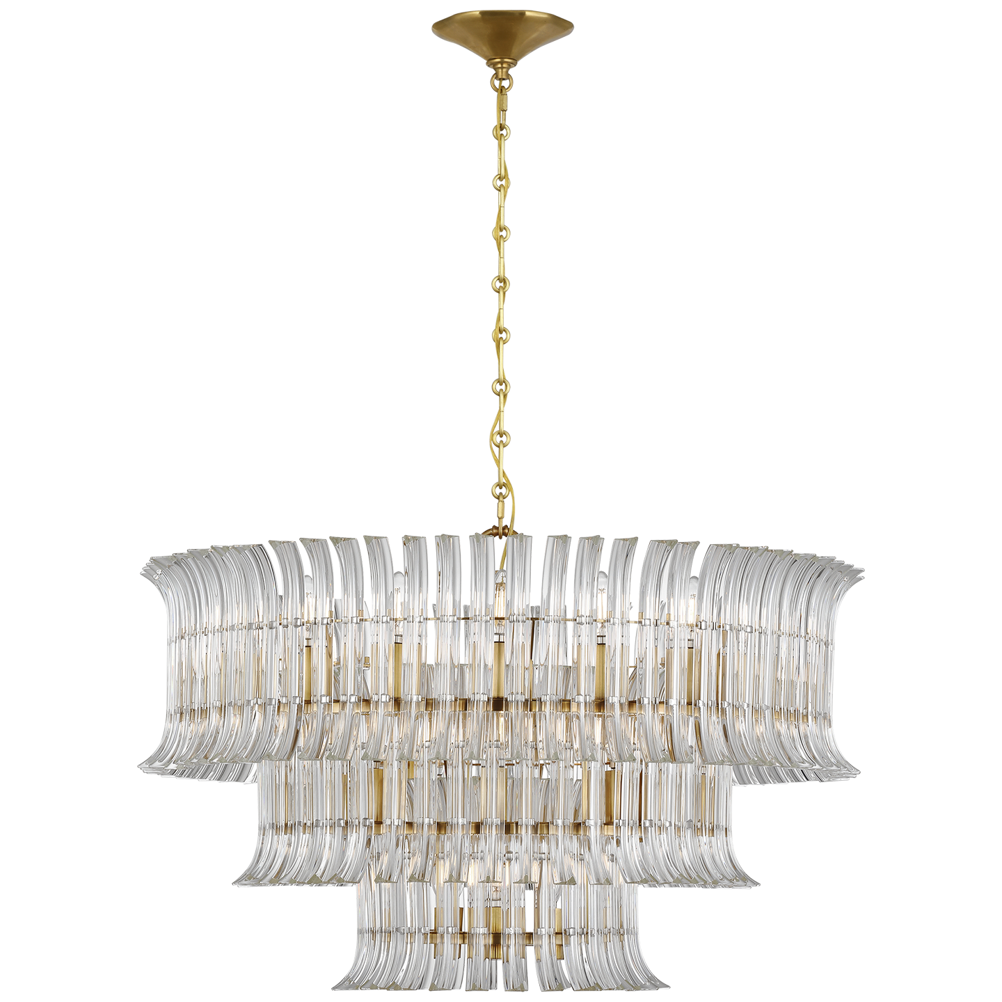 Rhine 34" Three Tier Chandelier | Hand-Rubbed Antique Brass | Crystal