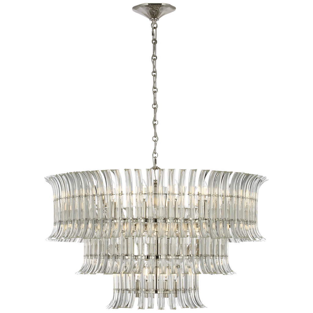 Rhine 34" Three Tier Chandelier | Polished Nickel | Crystal