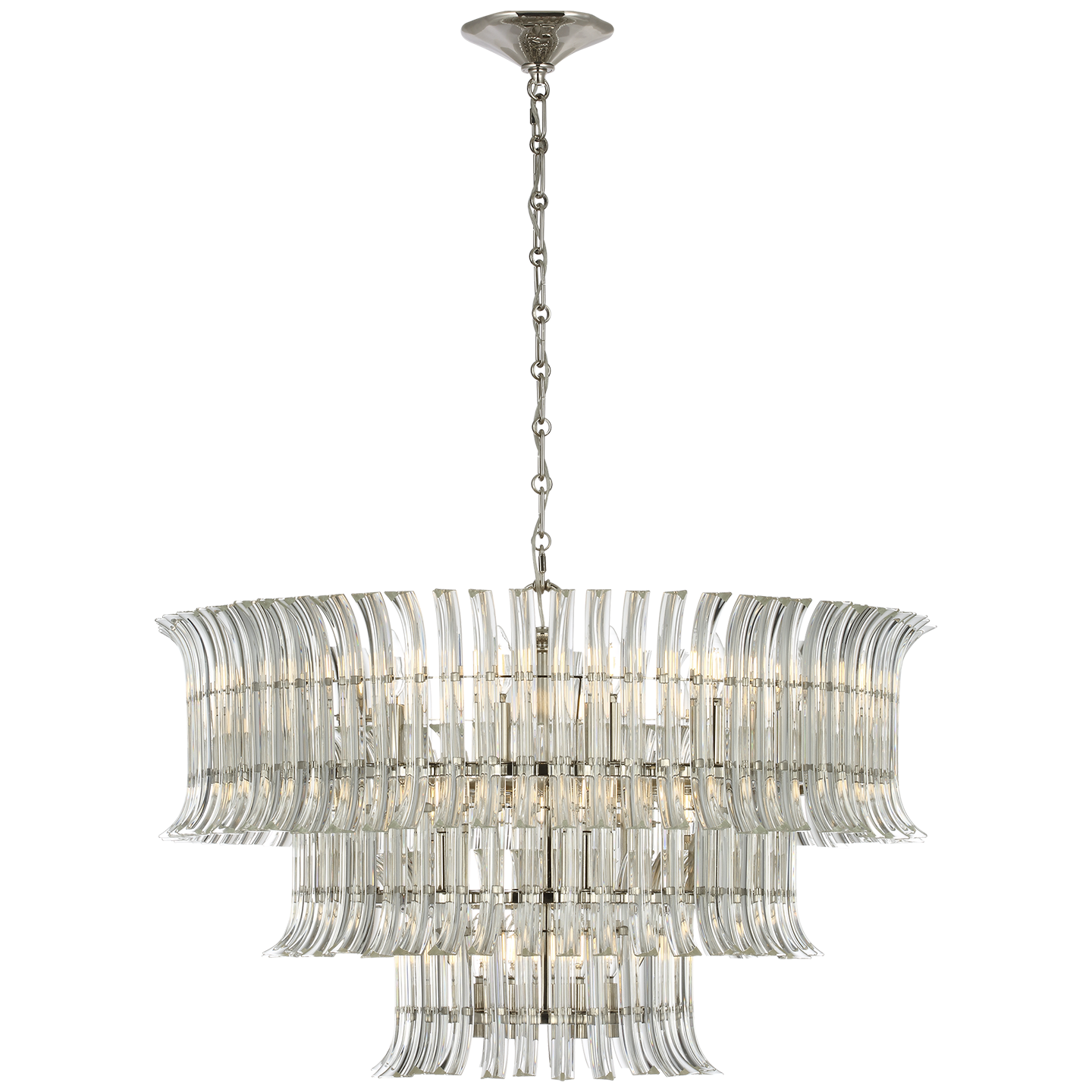 Rhine 34" Three Tier Chandelier | Polished Nickel | Crystal