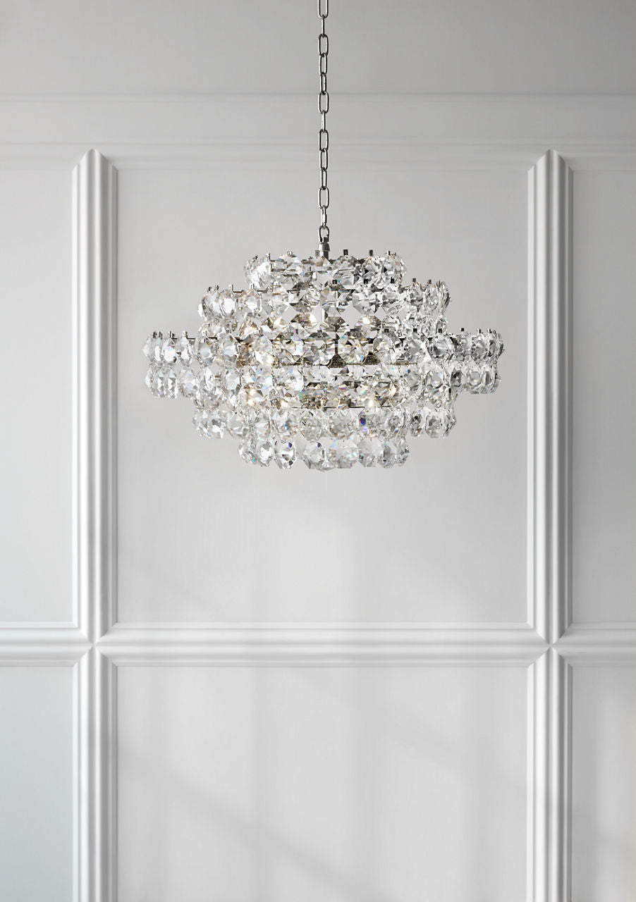 Sanger Small Chandelier | Polished Nickel | Crystal